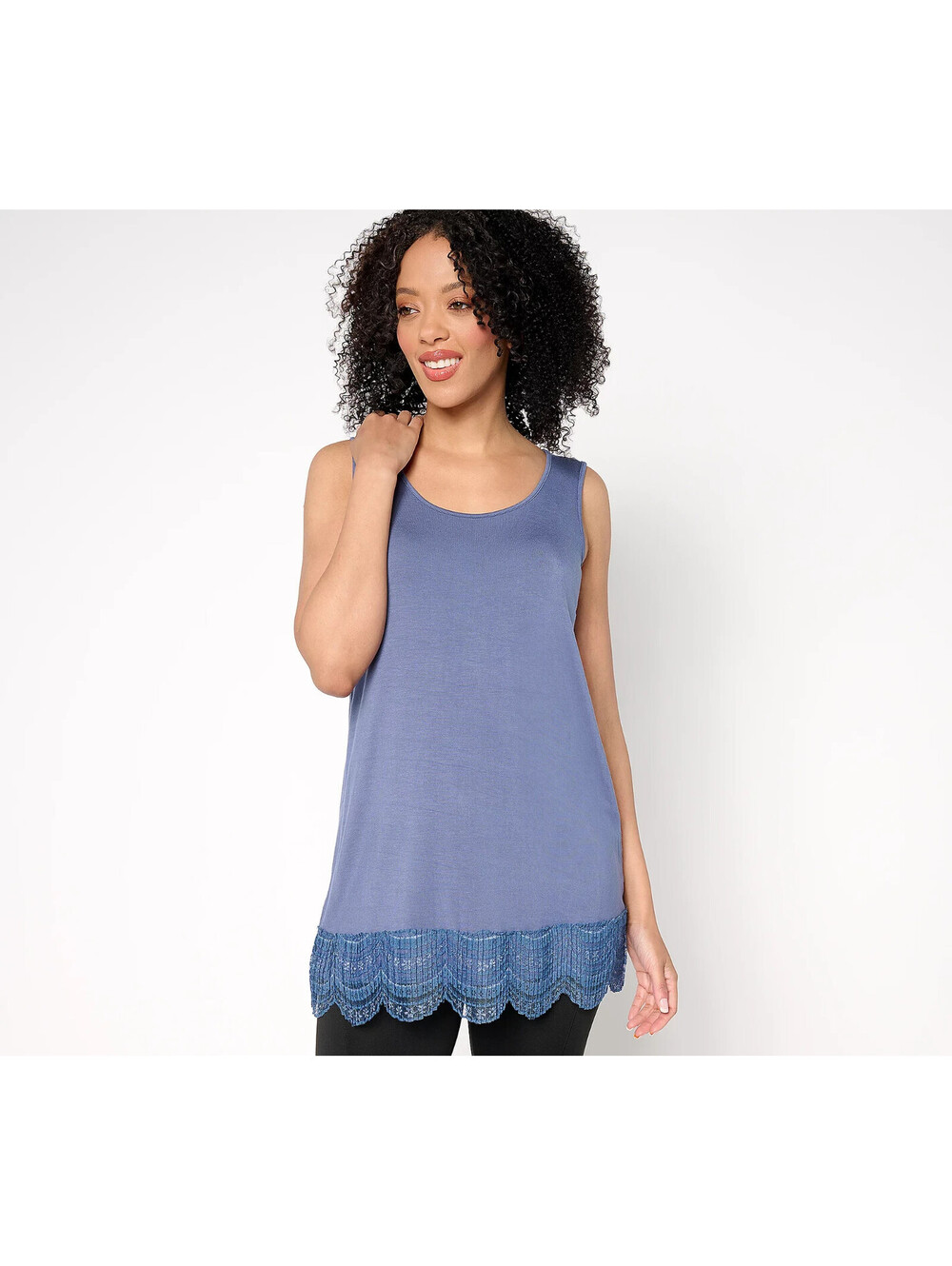 LOGO Layers by Lori Goldstein Knit Tank with Lace Trim Size XS